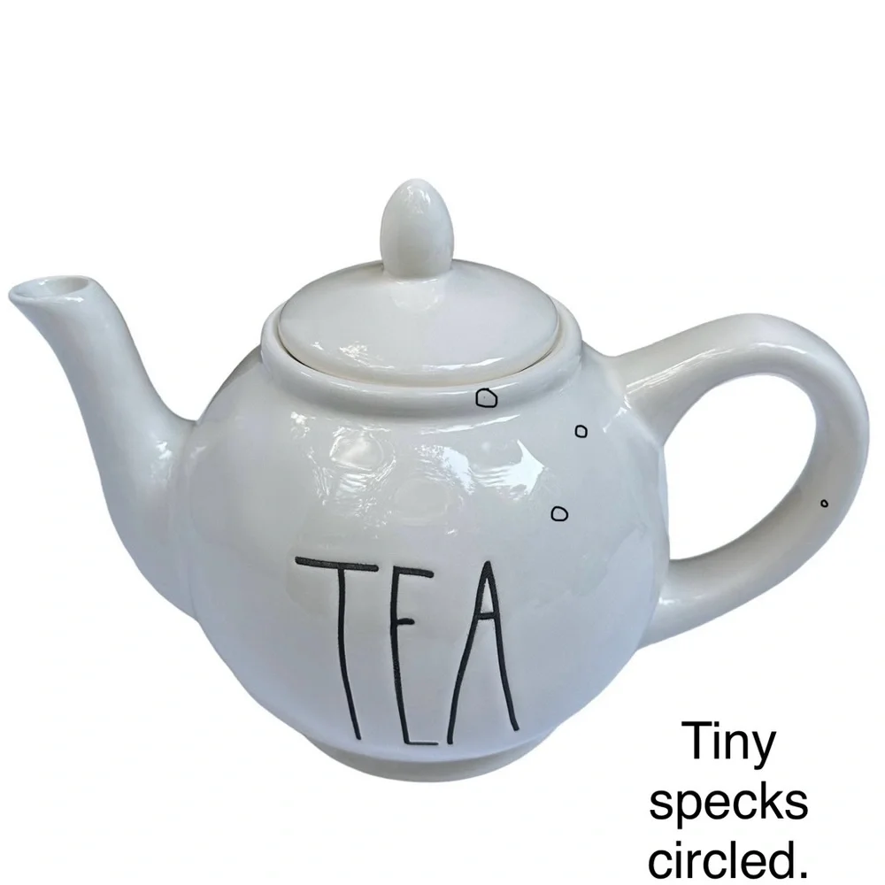Rae Dunn TEA Pot Teapot Creamy White Black Large Letter Dimples NWT 2017 OG